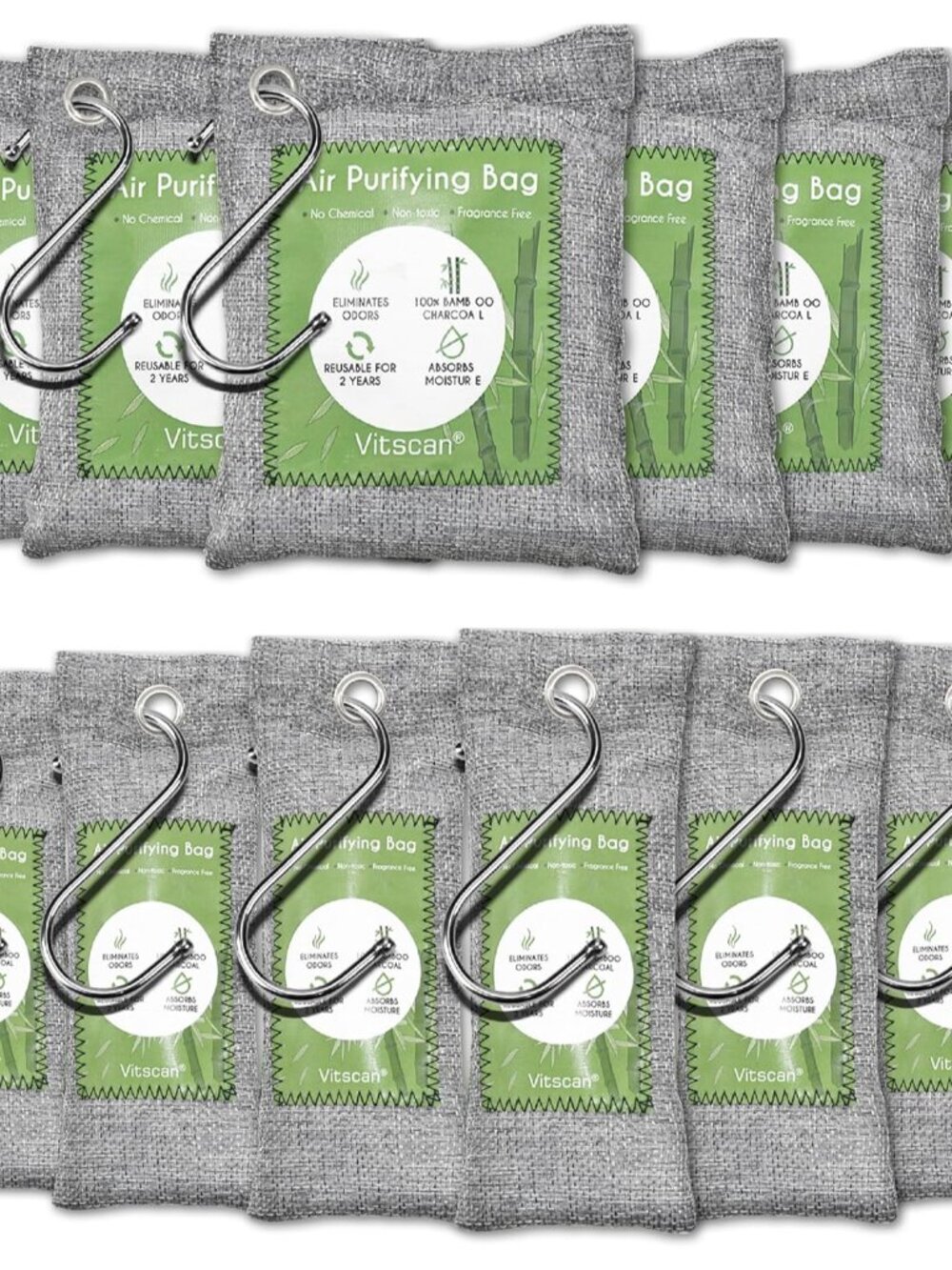 12 Pack Bamboo Air Purifying Bag, Activated Charcoal Bags Odor Absorber, Moistur
